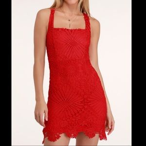 NWT Lulu’s Heart Strings Red Lace Mini Dress
